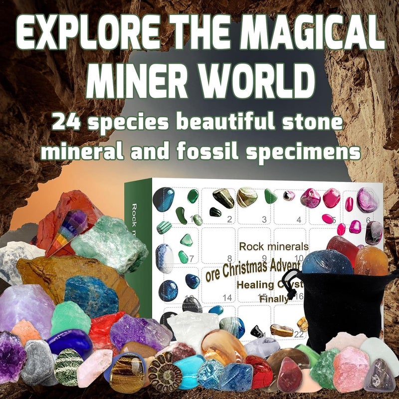 woobles Advent Calendar 2021, 24 Days Christmas Countdown Calendar Rock Mineral Dig Kit Novelty Toy Surprises For Kids With 24 Pcs Gemstones, Healing Crystal Advent Calendar Kids - Image 5